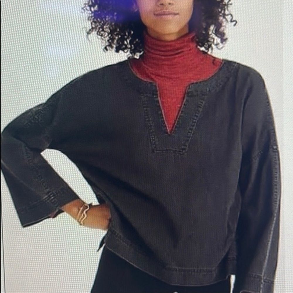 Madewell tie side black v neck shirt washed black‎